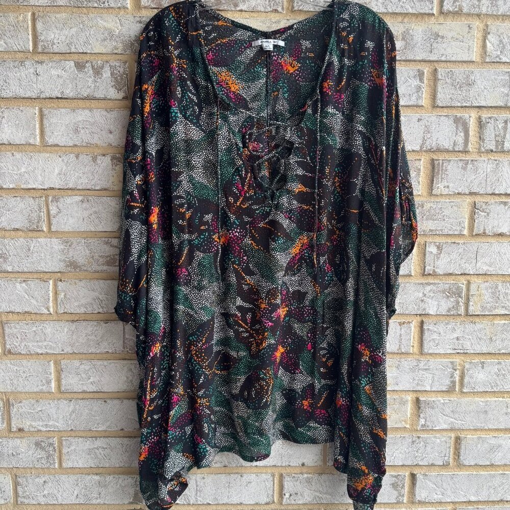 O'neill Short Sleeve Lacing Neck Floral Tampa Cover Up Tunic Women's Size M/L